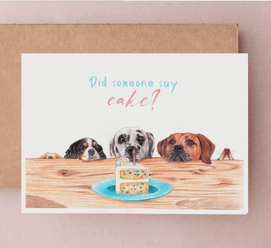 Dogs and Cake Birthday Card - Dog Birthday Cards, Dalmatian Birthday cards