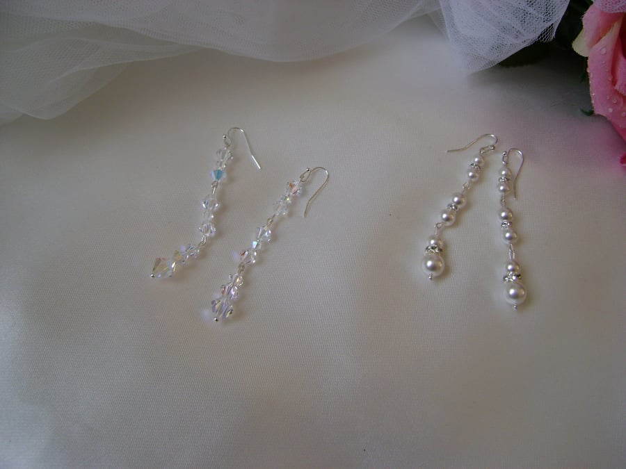 Evelyn - Swarovski Pearl or  Crystal Dangling Bridal Earrings