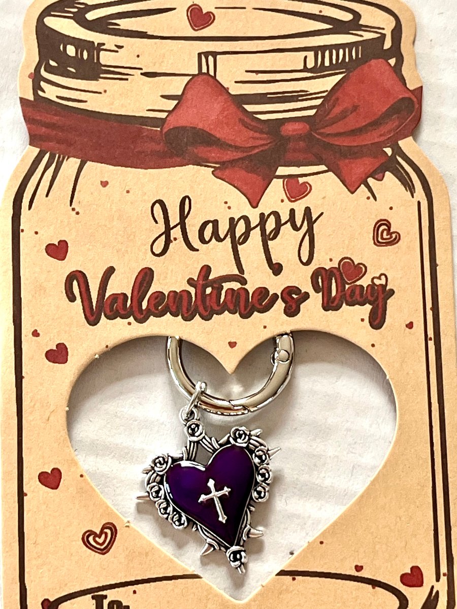 Valentine’s Day gift purple heart with cross keyring birthday gift