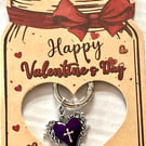 Valentine’s Day gift purple heart with cross keyring birthday gift