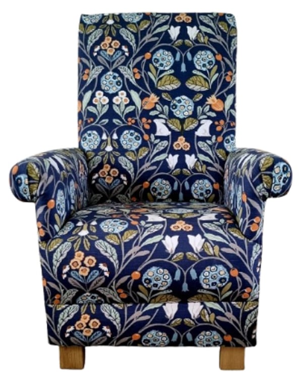 Clarke Forester Fabric Adult Armchair Chair Navy Blue Orange Accent Rabbits