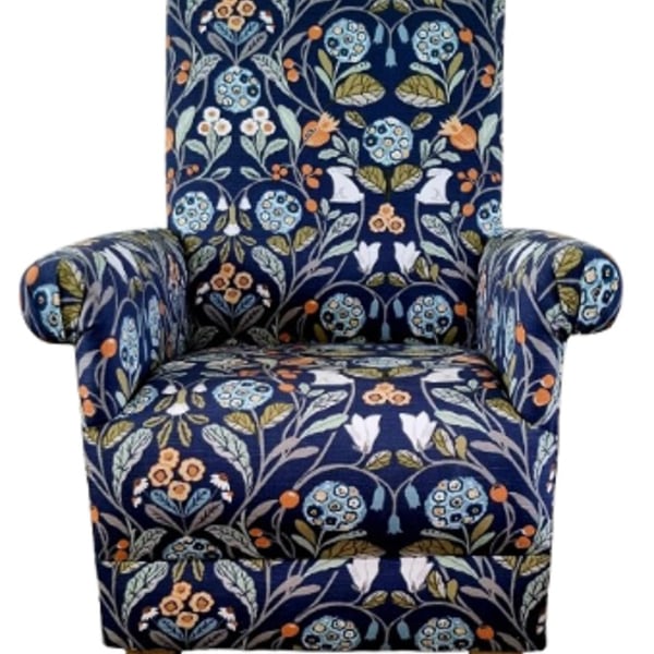 Clarke Forester Fabric Adult Armchair Chair Navy Blue Orange Accent Rabbits