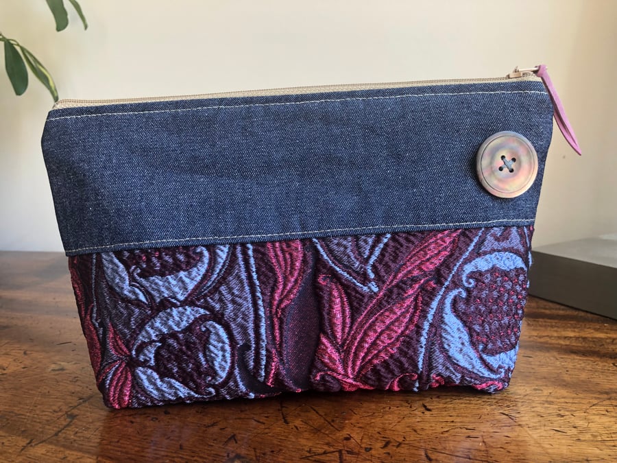 Denim and brocade zip bag - free UK postage