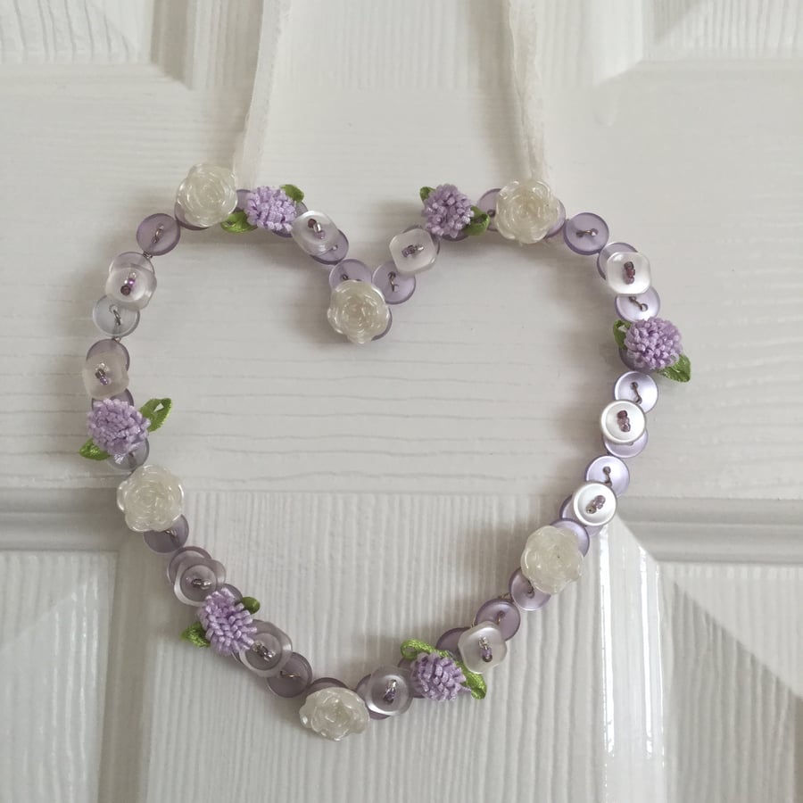 Lavender Coloured Hanging Wire Button Heart