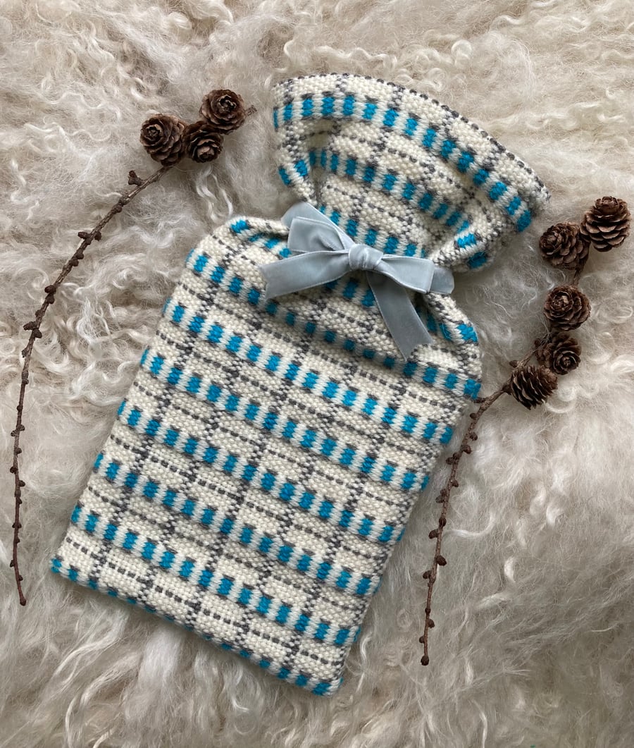 Mini Hotwater bottle - Kingfisher Blue. Handwoven in Wales
