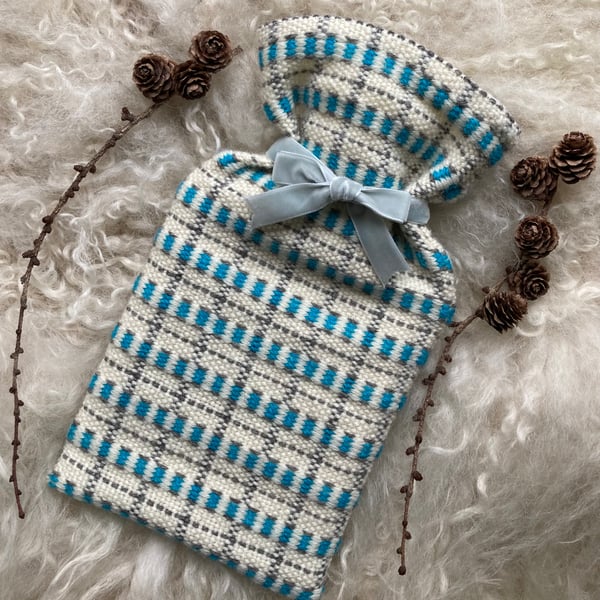 Mini Hotwater bottle - Kingfisher Blue. Handwoven in Wales