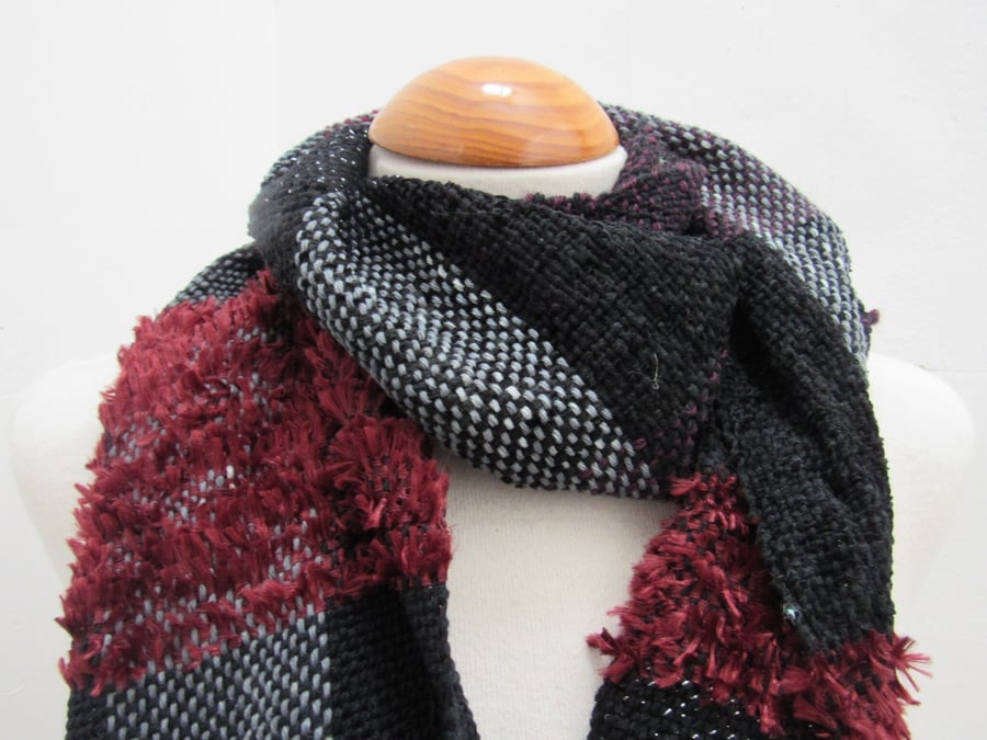 Black and Red Handwoven Scrap Scarf