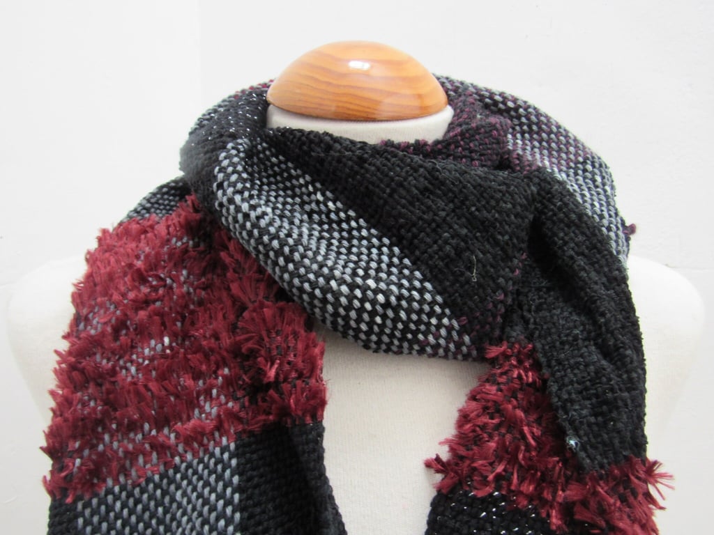 Black and Red Handwoven Scrap Scarf