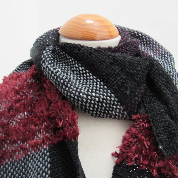 Black and Red Handwoven Scrap Scarf