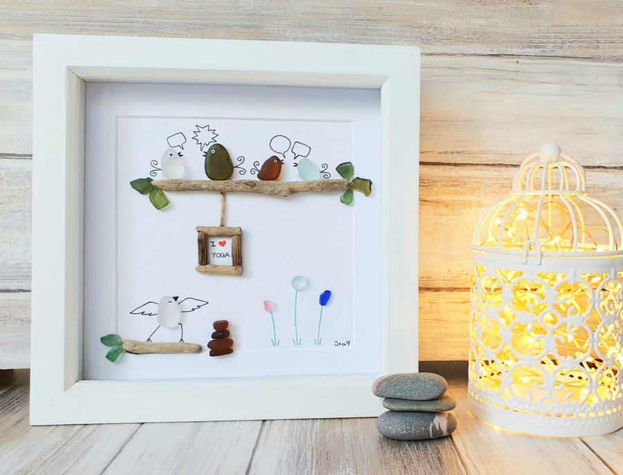 Seaglass and driftwood "I LOVE YOGA"