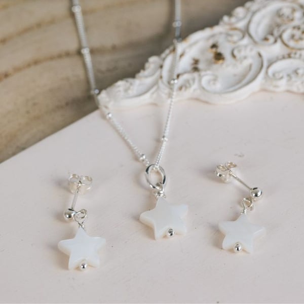 Drop Stud Mother of Pearl Star Earrings