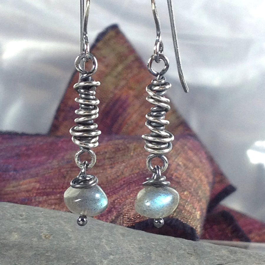 sterling silver and labradorite wire wrapped earrings
