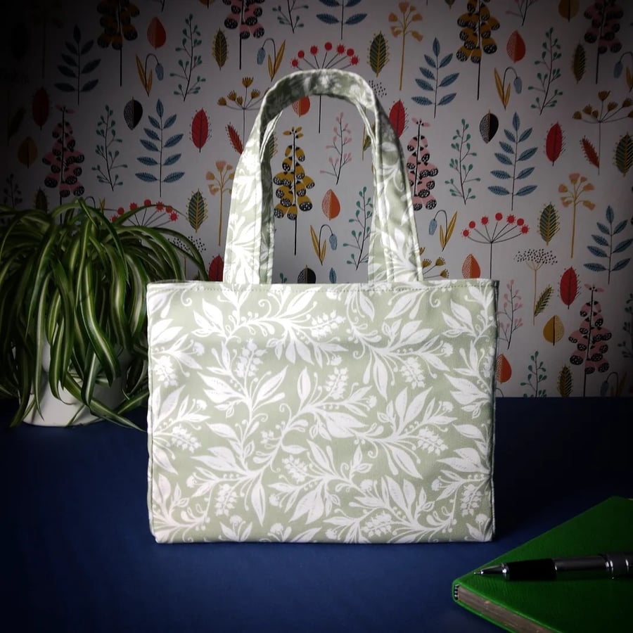 Mini Fabric Tote Bag - Wildflowers on Green