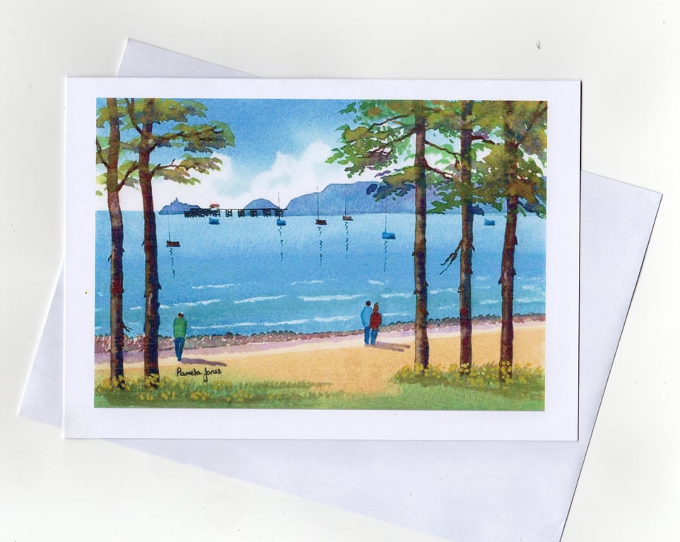 Walk To Mumbles, Swansea Bay, Wales, Art Greeting Card, Blank inside, Size A5 