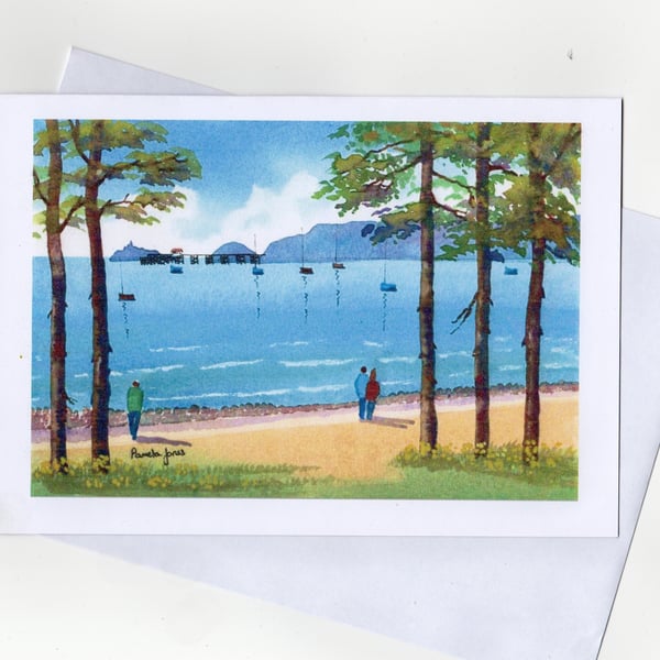 Walk To Mumbles, Swansea Bay, Wales, Art Greeting Card, Blank inside, Size A5 
