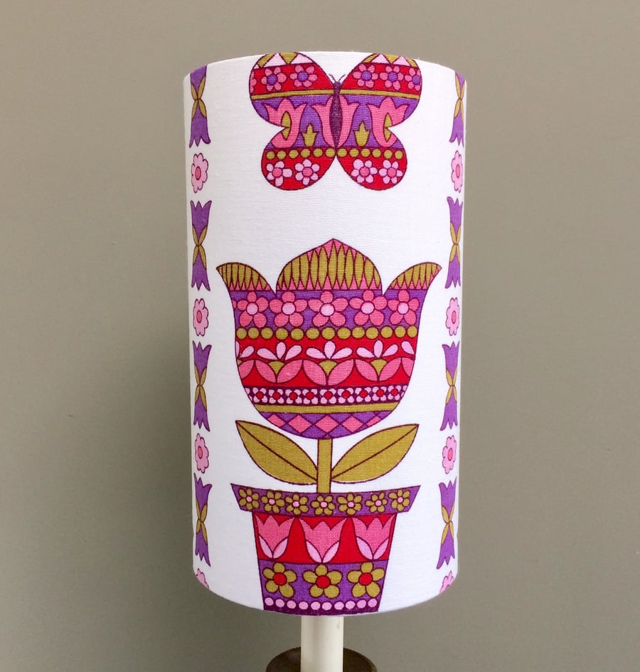 Cute Retro Flowerpot Butterfly Lampshade THYME Purple Pink Duro Vintage Fabric