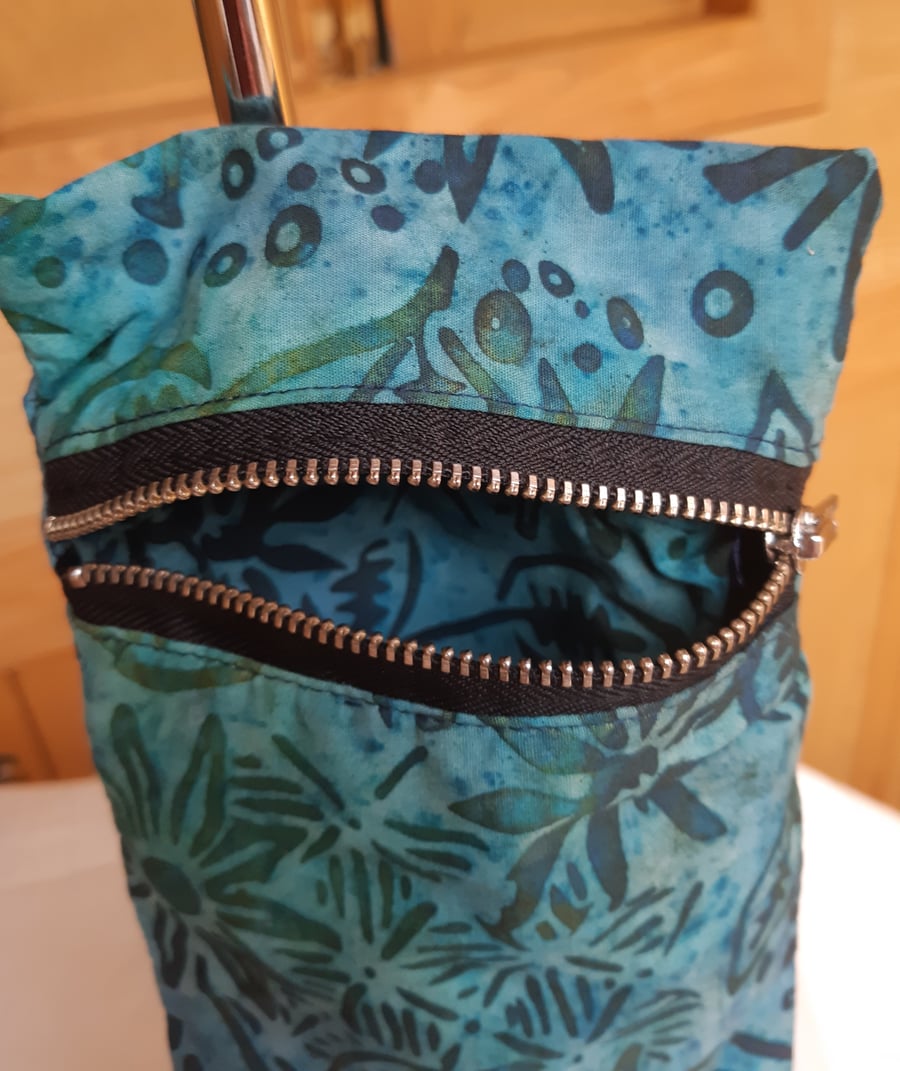 Blue batik knitting needle bag