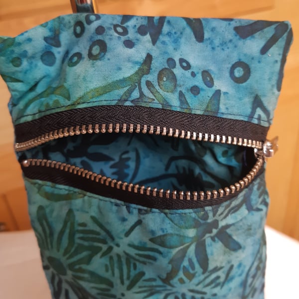 Blue batik knitting needle bag