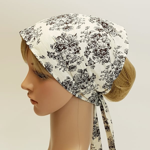 Hair covering for women, wide floral cotton head scarf, self tie headband