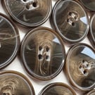 Bag of 12 Dark Brown Woodgrain Ring Edge Dish Buttons, 22mm Wide, Chunky Knits