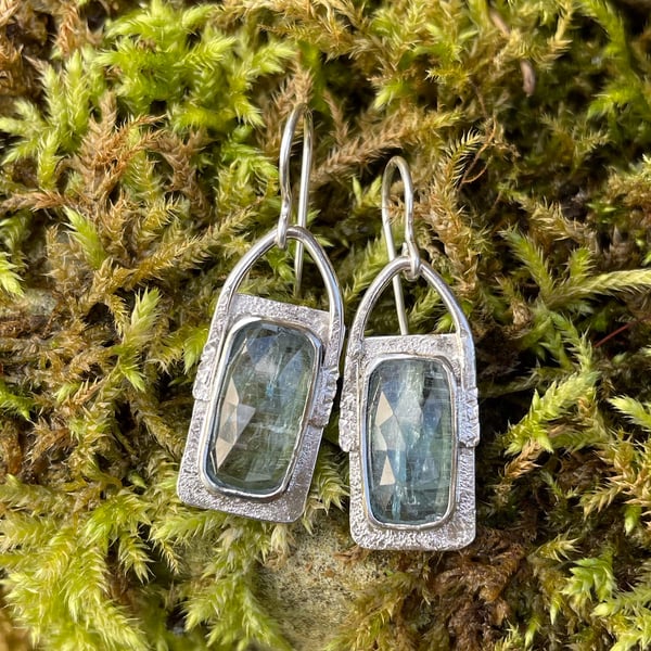 Aqua kyanite and sterling silver drop earrings