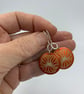 Orange aluminium circle tree earrings with silver ring  - Image 2