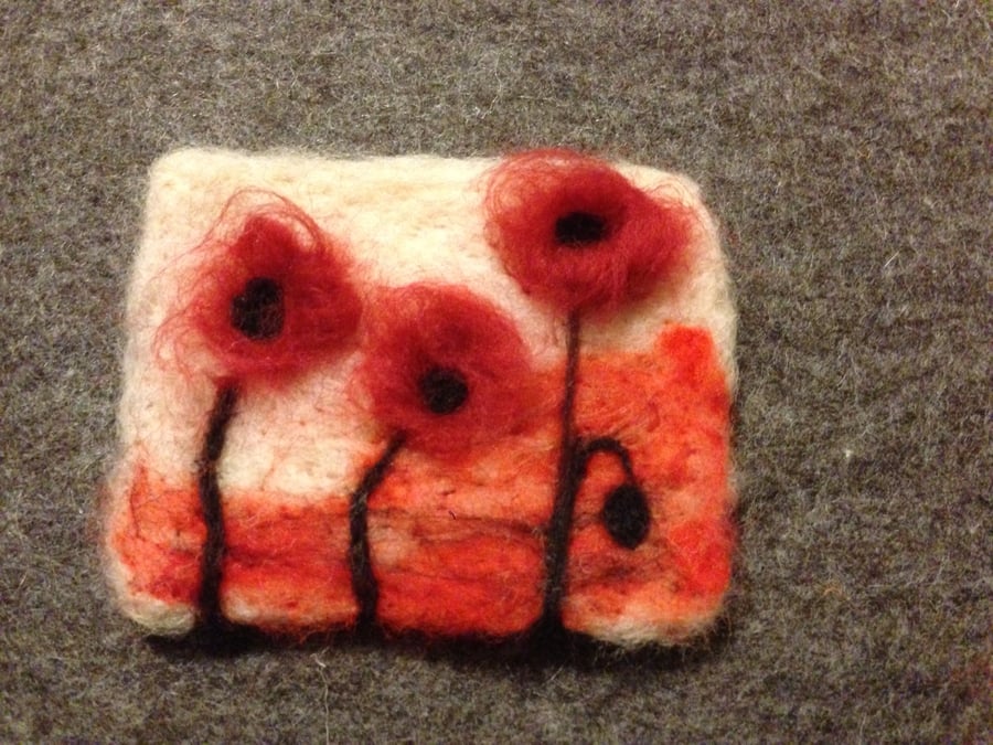 Unique needle felted handmade 'Poppy flowers in Van Gogh style ' brooch.