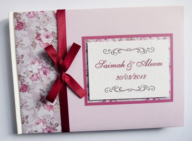 Vintage floral wedding guest book, pink and berry red wedding book, gift