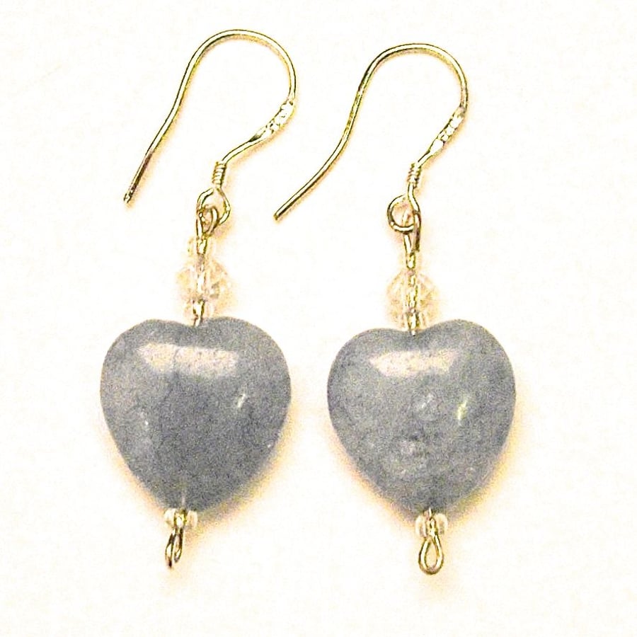 Lovely Brazilian Aquamarine Heart Earrings - UK Free Post