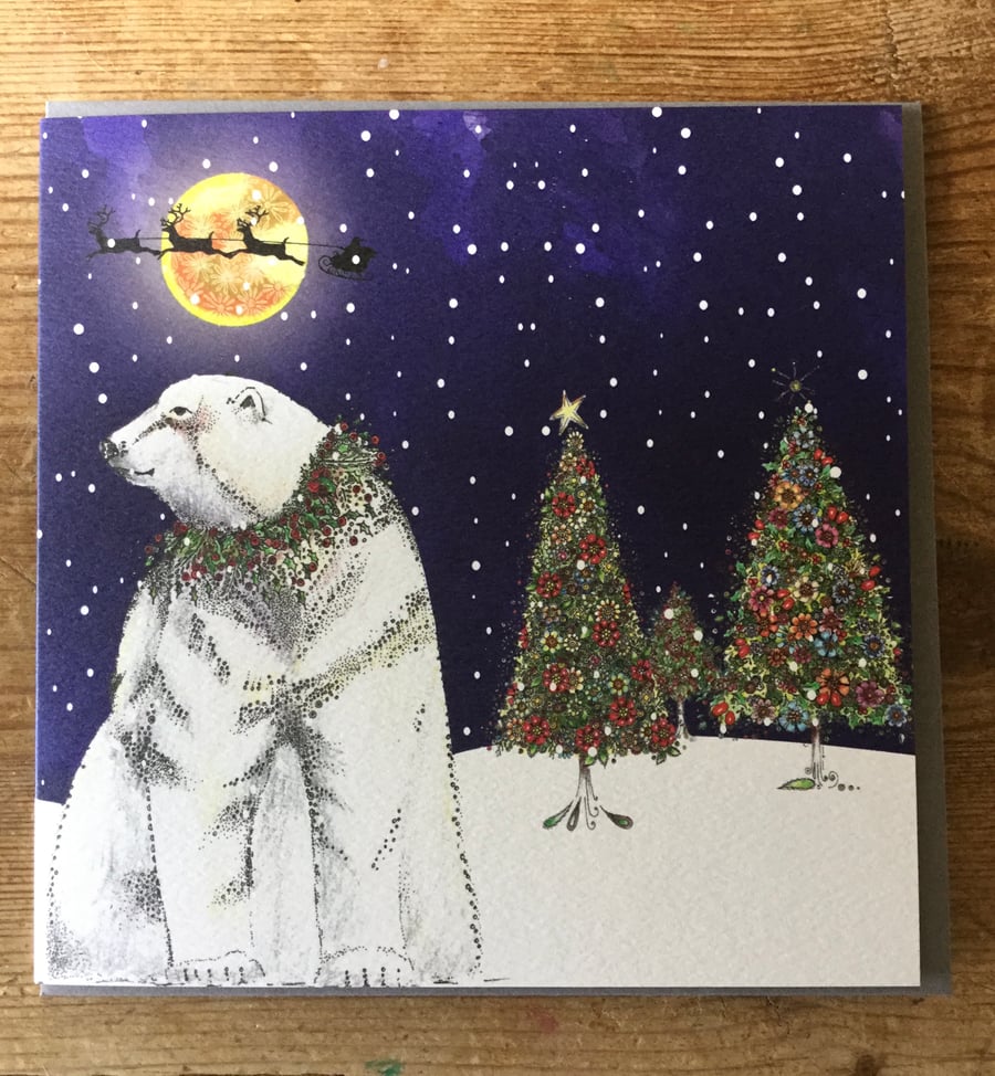 Polar bear sleigh greeting card 