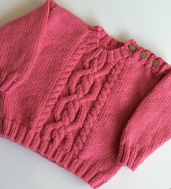 Baby jumper pink aran knit 6-12 months 