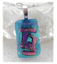 Turquoise Patchwork Dichroic Glass Pendant 196 silver plated chain - Image 5