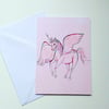 UNICORN PEGASUS GREETINGS CARD, PINK BLANK CARD, CARD FOR GIRL, ART PRINT