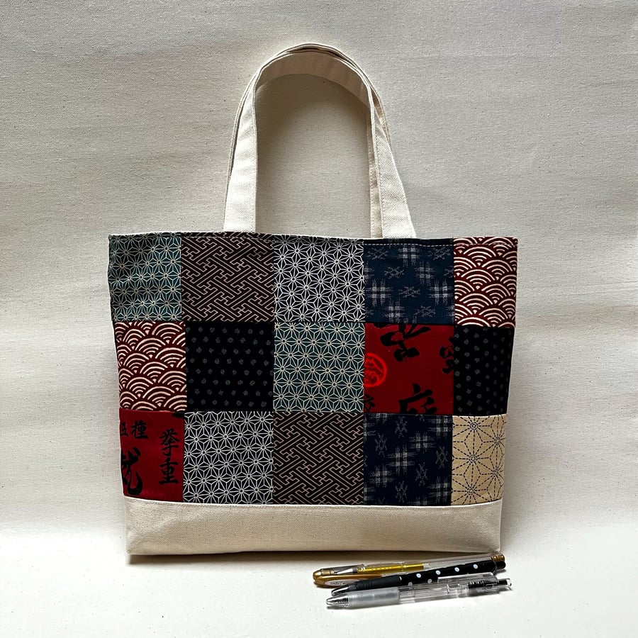 Tote Bag, Document Bag, Laptop Bag made from Japanese Pattern Fabrics and Canvas