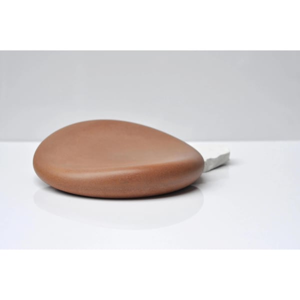 Orange Concrete Pebble Tray: Handmade Brutalist Organic Shape Ornament Heavy