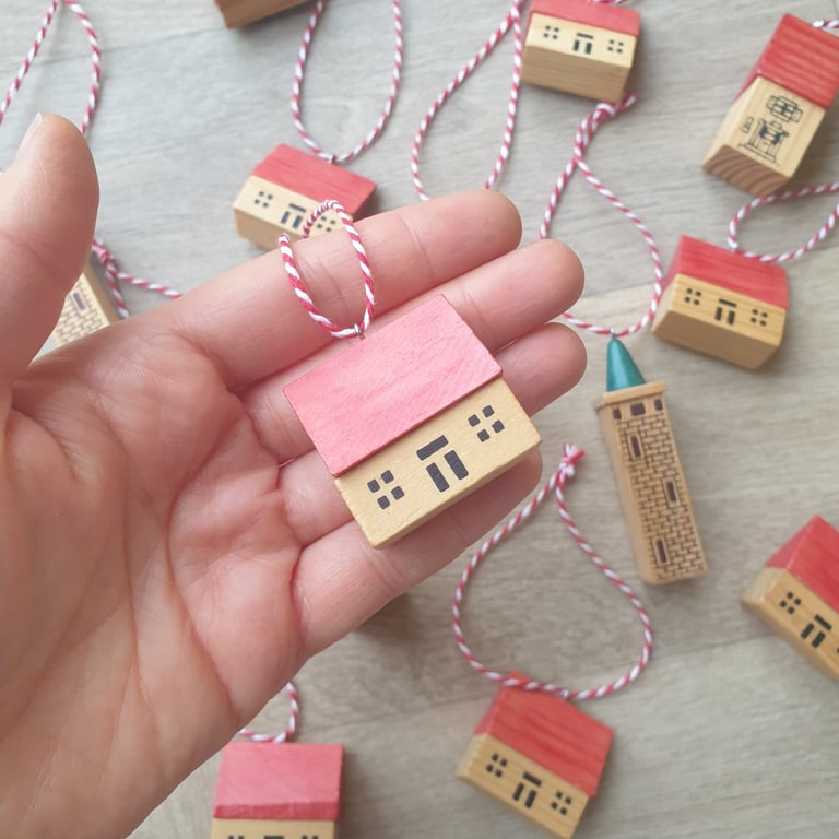 Christmas Village House Ornaments - Upcycled from Toys
