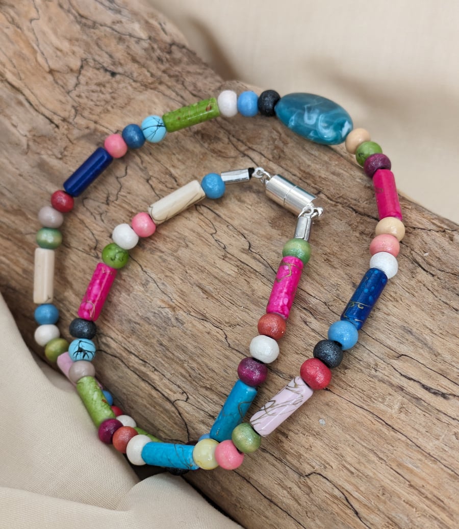 Ceramic tube bead necklace in multiple colours