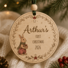 Personalised Baby's First Christmas Wooden Bauble – Arthur Rabbit Woodland Keeps
