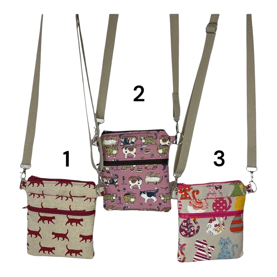 Cat print slim phone shoulder bag with multi pocket, cat lover gift 