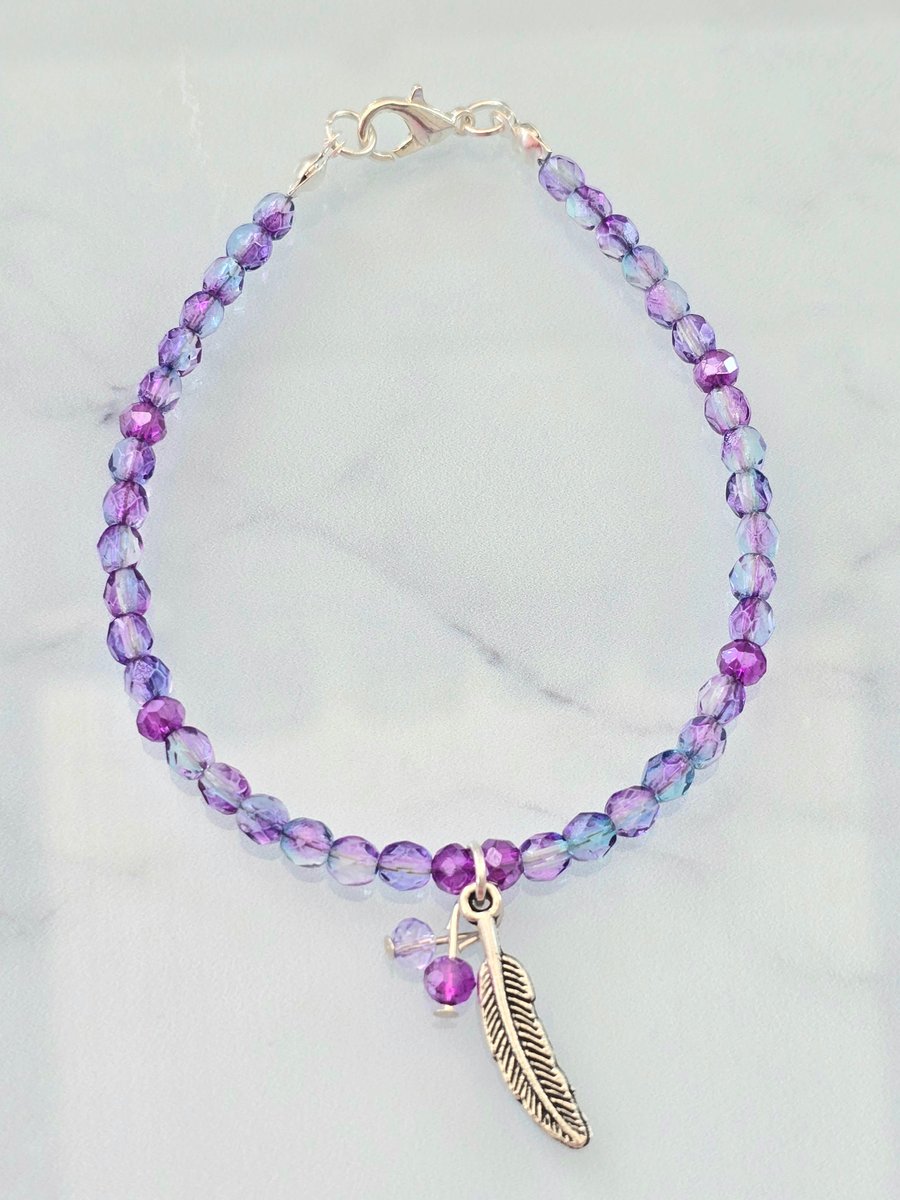 Pink blue feather bracelet