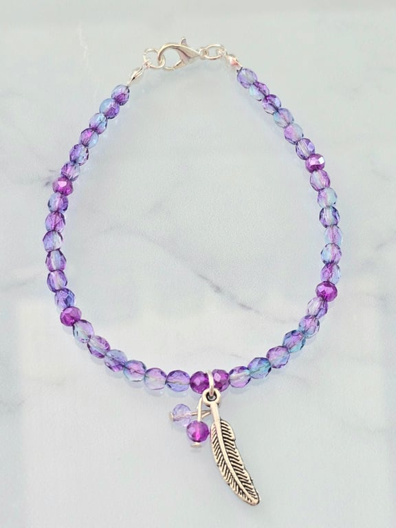 Pink blue feather bracelet
