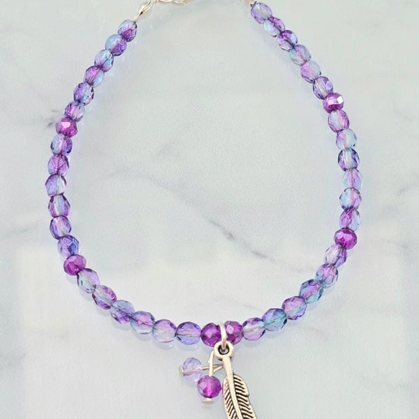 Pink blue feather bracelet