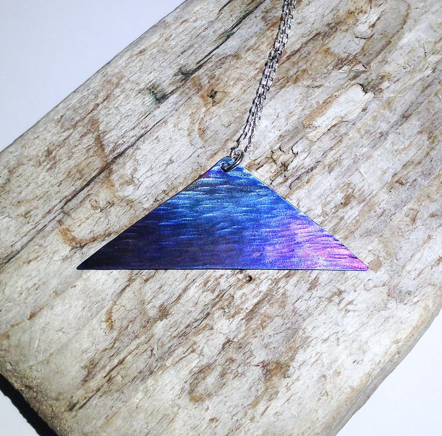  Handmade Coloured Titanium Wide Triangular Pendant Necklace - UK Free Post