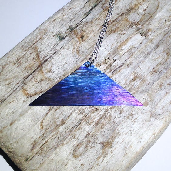  Handmade Coloured Titanium Wide Triangular Pendant Necklace - UK Free Post