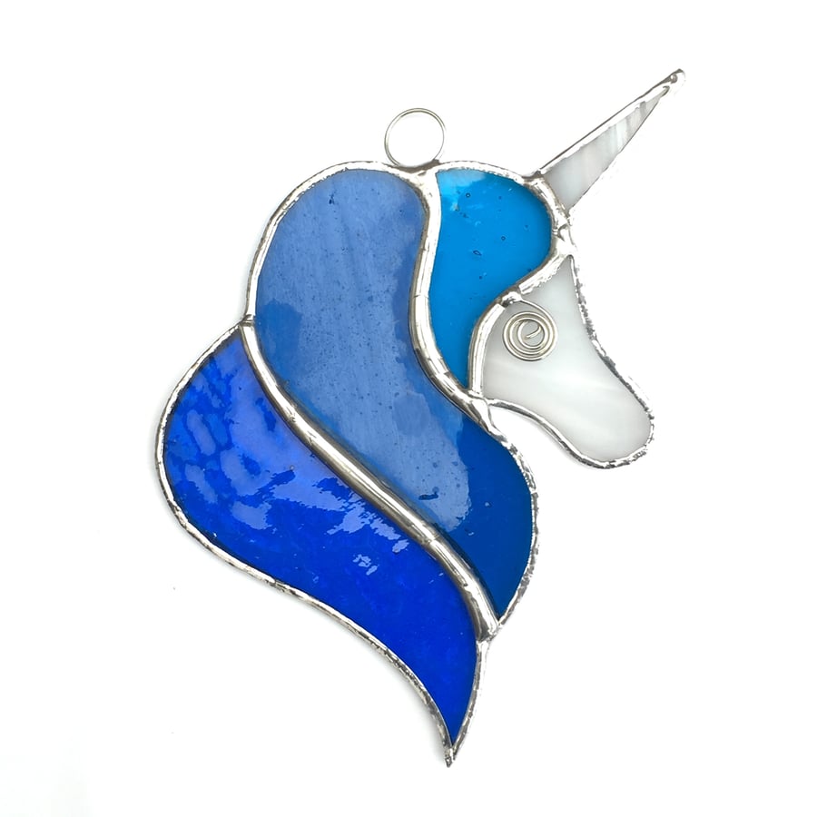 Stained Glass Unicorn Suncatcher - Handmade Decoration - Turquoise 