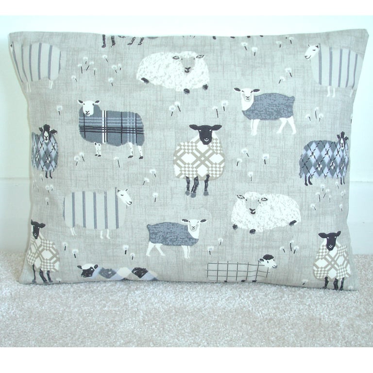 Sheep Cushion COVER Grey Oblong 16" x12" Tartan Beige Cream