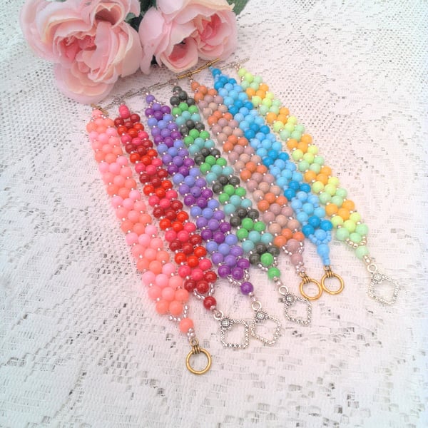 Multi Coloured Glass Bead 3 Strand Bracelet, Christmas Gift, Gift for Her
