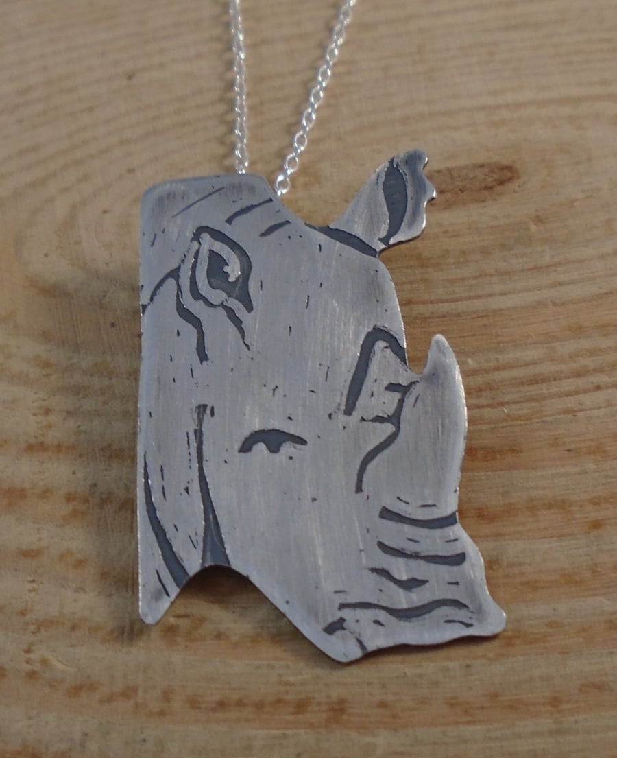 Sterling Silver Rhino Head Necklace