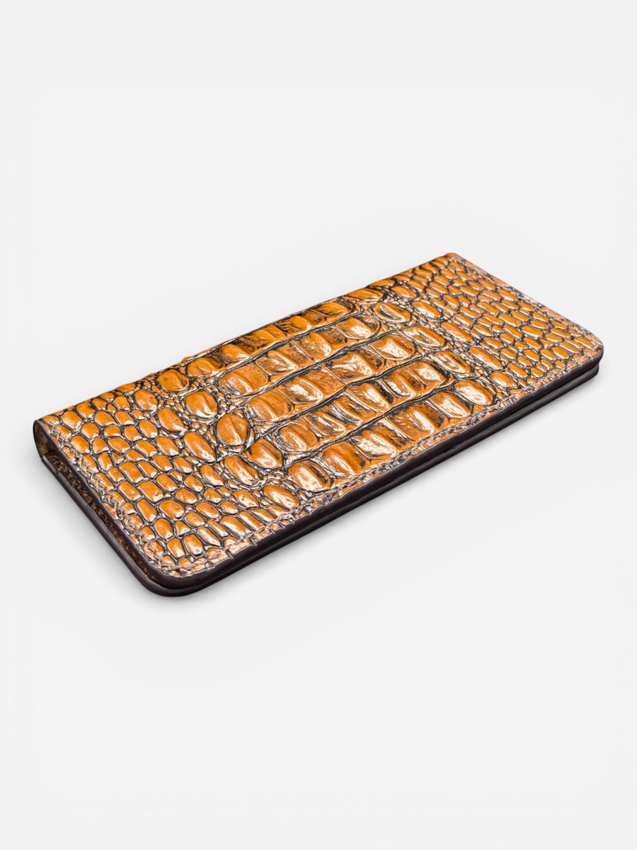 Handmade Croc Texture Long Leather Wallet with Coin Pocket