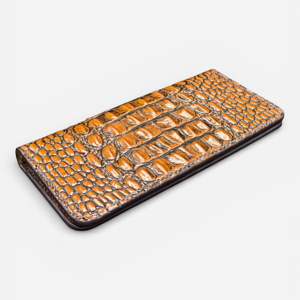 Handmade Croc Texture Long Leather Wallet with Coin Pocket